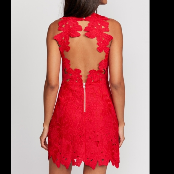 Free People x Saylor Jessa Lace Mini Dress, Bright Red, Sz. L - Picture 12 of 14